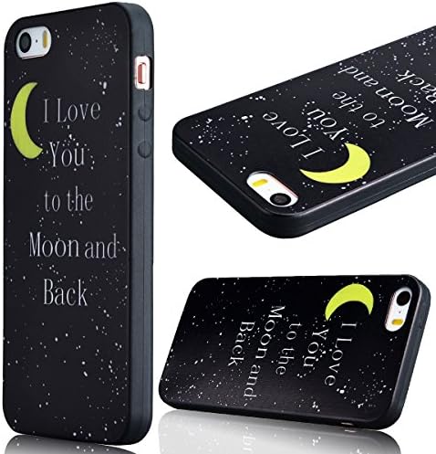 iPhone SE Case, iPhone 5S 5 Silicone Cover, GrandEver Soft TPU Bumper Shell Moon Quotes Pattern Design Case Cover Rubber Gel Skin Protection Gel Cover Cell Phone Black Back Cover Protective Shell for iPhone SE/5S/5 --- I Love You to the Moon and Back