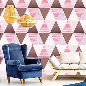 Wolpin Wall Stickers DIY Wallpaper (45 x 500 cm) Abstract Rhombus Modern Decal Office, Home and Living Room Design Self Adhesive Decals, Pink and Grey