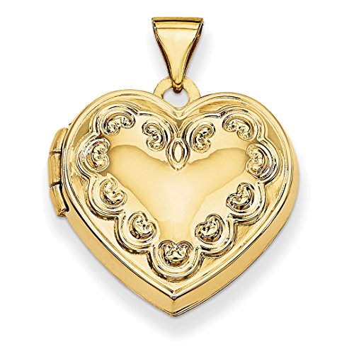 ICE CARATS 14k Yellow Gold Domed Heart Photo Pendant Charm Locket Chain Necklace That Holds Pictures Fine Jewelry Gift Set For Women Heart