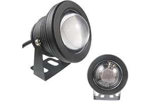 EBILUN Spot LED 10 W 12 V étanche avec lentille convexe pour bassin et fontaine d'extérieur Blanc（Sans télécommande）