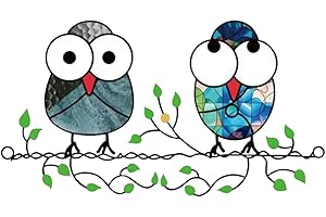 Zayookey Multicolor Owls Window Hanging Suncatchers Panel Bird Stained Window Hangings Ornament for Wall Home Garden Decor Gift