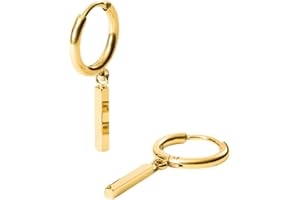 PURELEI Urban kolczyki męskie – geometryczne kreole z zawieszką charm – stal nierdzewna pozłacana 18-karatowym złotem – nowoczesna biżuteria męska – dodatek w kolorze złotym