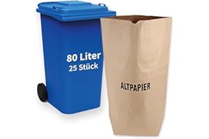 Franz Mensch NATUREStar Bio Papiermüllsäcke, 80 L, 2-lagig, mit Aufdruck "Altpapier", 550 x 850 x 200 mm, 25 Stück, Papiersäcke für Altpapier, Biomüllsäcke