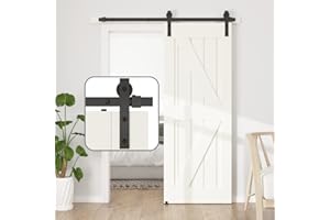 SANKEYTEW Juego completo de 152,5 cm para puerta corredera de 5 pies, herraje de puerta corredera negro, riel resistente, puerta corredera de madera para 1 puerta de madera (puerta no incluida)