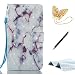Produktbild iPhone 6S Handyhülle,iPhone 6 Hülle,TOUCASA® Brieftasche flip ledercase magnet leder klappbar Hülle etui tasche 360 grad Karte Halterung Kartenfächer extra Dünn Klapphülle [Glitzer Bling Glatte 3D Oberfläche][Marmor Grund] für iPhone 6S/iPhone 6-Lila Wei+ Gratis Touch Stylus Pen & Staubstecker