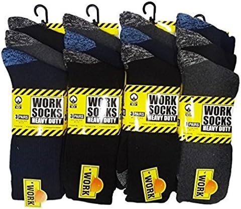 Premium Quality 12 Pairs Mens Construction Work Official Black Thermal Socks Reinforced Heel&Toe UK 6-11 @ Noors
