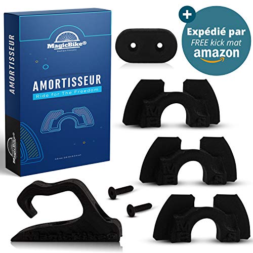 MagicBike® - Amortiguador de vibración para Patinete Xiaomi M365/M187 + Gancho Bolsa + protección LED Trasera - Soporte impresión 3D para Potencia - Cuña Negra Fabricada en ABS