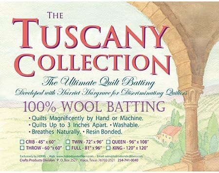 Tuscany Hobbs Batting Washable Wool, Natural, 96 x 108-Inch, Queen