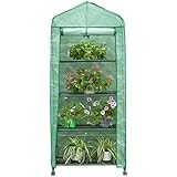Finether Garden Greenhouse: 4-Tier Mini Grow House with 4Casters(2 Lockable) and Clear Cover for Indoor Outdoor Herb Flower Courtyard Balcony Portable-69 cm W x 49 cm D x 158 cm H