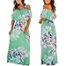 Produktbild Amphia Damen Blumendruck Schulter Abendkleid,Sommerkleid Damen Schulterfreies Maxikleid Abendkleid Strandkleid Party Elegant Blumendruck Kleider Chiffon Kleid (Grün, S)
