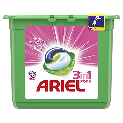 Ariel 3en1 Pods Detergente En Cápsulas, Sensaciones, Limpieza Increíble, Limpia, Quita Manchas, Ilumina - 24 Lavados