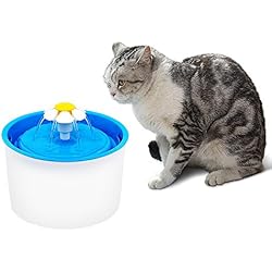 Fypo 1.6L Bebedero Redondo Automático para Mascotas Gatos Perros Flor Fuente de Agua Circular Silencio Dispensador de 3 Modos con Filtro de Carbón Activado Blanco y Azul