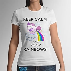 Damen Tshirt Keep Calm And Poop Rainbows Baumwolle Motiv Einhorn lustiges Sommer Geschenk