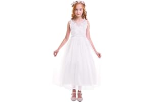 OBEEII Fille Robe d’été Robe Florale Longue Jupe Tutu Princesse sans Manche pour Première Communion Mariage Demoiselle d'honneur Fête Anniversaire Cérémonie Soirée Dance Prom Baptême 5-16 Ans