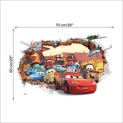 Oulique ® 3D Aufkleber Cars McQueen im Wanddurchbruch Loch - 2