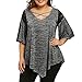 Produktbild NINGSANJIN Kurzarm Oberteile V-Neck Damen,Aufflackernhülse Asymmetrische Tunika Spitze T-Shirt Bluse große größen Damen Damenmode Oberteile 52/54/56 Party Prime Skull (Tiefes Grau, XXXXXL)