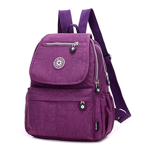 Women's Small Handbag Nylon Shoulder Bag Casual Day Pack Multi-Pocket Casual Waterproof Nylon Bags Travel School Bag Laptop Backpack Rucksack (Purple)