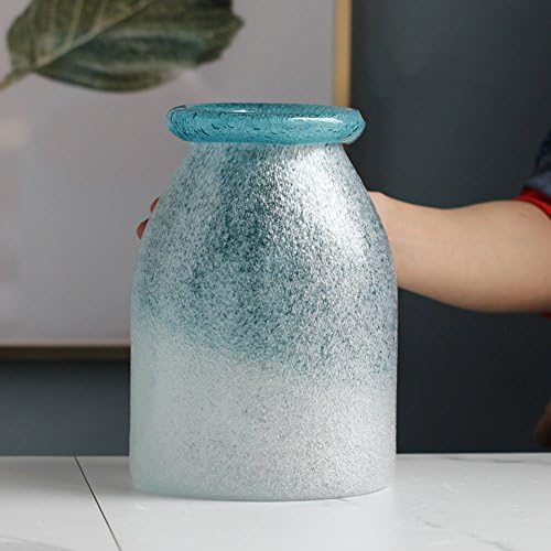 Blue wide mouth gradient blow glass vase simulation hydrangea flower art suit living room table home accessories-A