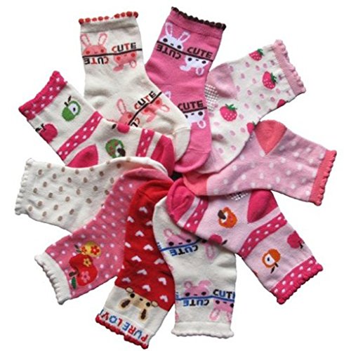 Pack of 5 pair Pandaren® soft cotton quarter socks with cute printed patterns for baby children toddlers (1-3 years) (Girl)