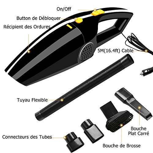 Aspirateur Voiture,Sonoka Mini Aspirateur Portable Voiture Allume-Cigare 12V 120W 4000PA, Technologie sèche et Humide fourni avec Filtre HEPA Lavable,Cordon d'alimentation de 5m, et Sac de Transport Aspirateur Voiture,Sonoka Mini Aspirateur Portable Voiture Allume-Cigare 12V 120W 4000PA, Technologie sèche et Humide fourni avec Filtre HEPA Lavable,Cordon d'alimentation de 5m, et Sac de Transport