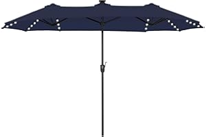 PHI VILLA Sonnenschirm Balkon Rechteckig Groß 380×200cm Balkonschirm Garten Gartenschirm mit LED Kurbel UV Schutz Parasol Windfest