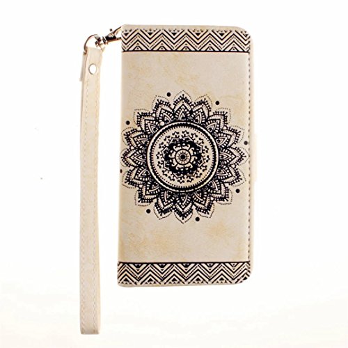 MUTOUREN Schutzhülle Case für iPhone 7 plus 5.5 Zoll Prägung Blumen Geprägte indische Mandala Muster Buch-Stil Bookstyle Handyhülle Schutzhülle Taschen Anti-scratch Bumper et Shock Absorption Magnetverschluss Magnet Etui + Metall Touch-Pen, Retro Weiß - 3