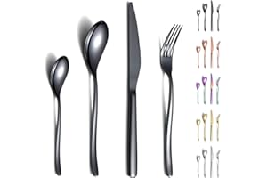Berglander Juego de cubiertos negros de 24 piezas, resistentes tenedores y cucharas de acero inoxidable chapado en titanio negro a prueba de óxido, apto para lavavajillas