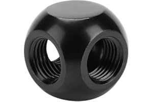 ASHATA Richer-R Water Cooling Connector,2 Colors Computer Water Cooling Fitting Spherical Connector G1/4 Threaded 3 Way Brass Adapter(Black)