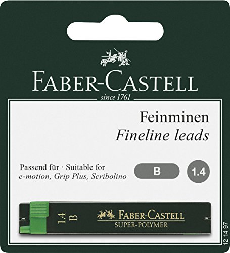 Faber-Castell 121497 - Feinmine Super Polymer, Härtegrad B, 1.4mm, 12 Minen