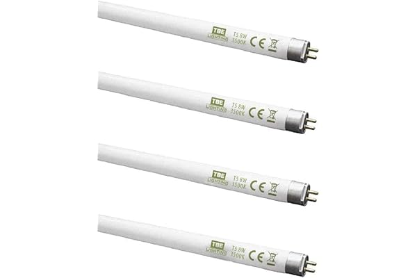TBE-belysning T5 8 W fluorescerande rörlampor 288 mm – CFL-glödlampor – G5 2-stifts basbeslag – T5 högeffektiva lampor, kall vit 3 500 K (4-pack)