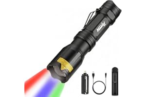 ‎ALONEFIRE Alonefire X004 Taktische LED Taschenlampe 4 Farben Aufladbar Grün, Blau, Weiß, Rotlicht Wasserdicht Zoombar mit Inklusive Batterie, Ladegerät für Outdoor Wandern Jagd Notfall Militär Polizei Survival