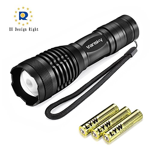 Taktische Taschenlampe, Vansky® 700 Lumen CREE XML2 T6 LED Taschenlampe | Superhell wasserdicht Camping Taschenlampe mit einstellbarem Fokus und zoombarem taktischem Licht | inkl. 3 x AAA Batterien - 2