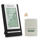 Time zone setting, DCF radio controlled time and date with manual setting. Large LCD display with LED backlight will display time in 12/24 format, day of week and date. Soft backlight makes the weather station easy to view even in the dark. The weather station can be wall-mounted or can stand-alone with the built-in stand.
