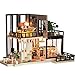 Produktbild ishine Puppenhaus DIY House mit Licht Miniature Dollhouse Kit Holz Spielzeug Puppenhaus mit Möbel und Puppen Kreativ Kinder Jungen Mädchen