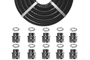 FLEX-IT FLEXIBLE CONDUIT 25mm Quality PVC Covered Steel Metal Flexible Conduit Contractor Pack - 10 Meters, 10 x 25mm Metal Fittings & 10 x Locknuts - Internal 21.0mm - UL 360 - IP54 - Flame Retardant - Oil & UV Resistant