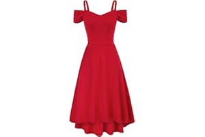 GRACE KARIN Women Cold Shoulder Party Dress V-Neck High-Low Hem Flared A-Line Dress