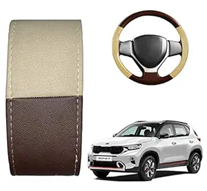 ATC Leatherite Steering Cover (Beige, Brown) for Kia Sonet Car