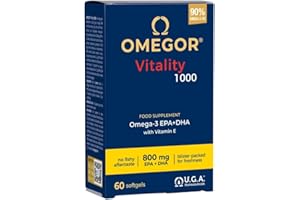 OMEGOR Oméga 3 1000 mg - Huile de poisson avec 800 mg d'EPA et de DHA par capsule | Le seul Oméga3 IFOS certifié 5 étoiles depuis 2006 | Capsules de supplément avec 90% d'oméga-3 rTG | 60 gélules