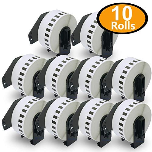 10 Rolls Brother-Compatible DK-22210 P-Touch 29mm x 30.48m Continuous Length Labels With Refillable Cartridge