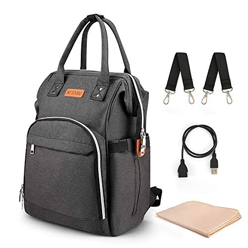 Preisvergleich Produktbild NEXVIN Große Kapazität Babytasche, Baby Wickeltasche Multifunktional, USB-Ladeanschluss, Tragbarer Flaschen-Tasche, Wickelunterlage Aufhänge-Riemen (Dunkelgrau)