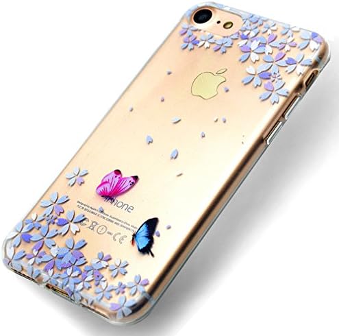 iPhone 7 Case, OUJD iPhone 7 Case(4.7inch) Thin Gel TPU Soft Bumper [Drop Protection] Transparent Plastic Rubber Silicone Skin Cover Painting Design Cover For iPhone 7 Anti-crash Shell Butterflies and Flowers