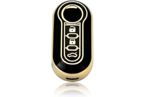 CAR PASSION Cover Guscio Chiave TPU Lucida Compatibile Con Fiat 500 500L Grande Punto EVO Panda Bravo Lancia Delta Ypsilon Musa Silicone 3 Tasti Custodia Protezione Telecomando Auto Dorato (Nero - Oro)