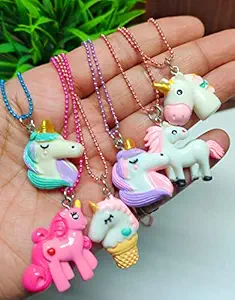 Tera13 Unicorn Necklace Rainbow Unicorn Necklace Pendant Jewelry Gifts for Girls Return Gift for Girls Necklace / Chain for Kids (6 Piece)