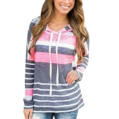 Preisvergleich Produktbild Hoodie Sweatshirt,Dasongff Damen Langärmelige Kapuze Gestreifte Langer Abschnitt Oberteile Tops (XL, Mehrfarbig)