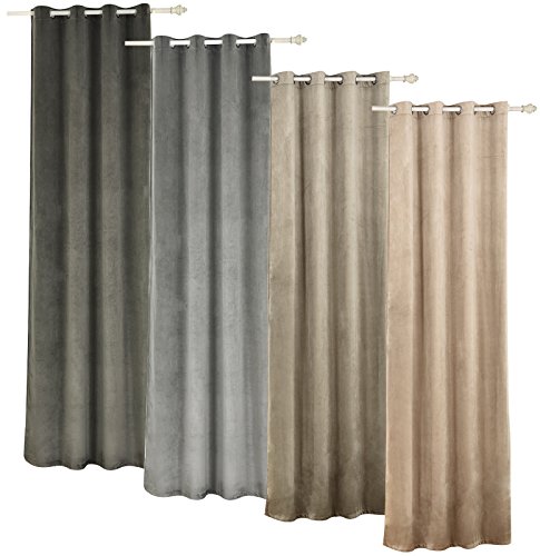 WOLTU® #490 Gardinen Vorhänge blickdicht mit Ösen , ULTRA schwere beflockte Thermogardine Verdunkelungsgardine , Plüschvorhang Verdunkelungsvorhang Ösenschal , 135×245 cm , Hellgrau - 7