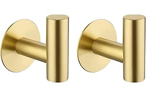 YUET 2 Piezas Adhesivo Gancho De Toalla De Baño, Pegado Chaqueta Metálica Puerta Pesada SUS304 Acero Inoxidable Toalla Bata Armario Ropa Asiento Esponja, Adecuado Para Hoteles De Baño (Oro)