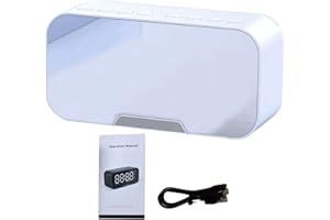 JIAKALAMO FM radio cyfrowe budziki przy łóżku z portem ładowania USB wyświetlacz LED timer do snu przenośne lustro bezprzewodowy głośnik Bluetooth budzik do sypialni, biura (biały)
