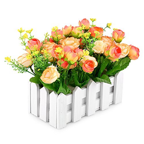 Kunstblumen Rose Garden Louis im Zaun-Topf, klein, Topfpflanze Yellow-Orange