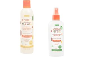 Kids Conditioning Detangler Bundle with Cantu Detangling Spray 177ml and Cantu Kids Shampoo 237ml and Rab Gifts Microfibre Hair Wrap and Comb