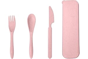 FUZVOL Cutlery Set Reusable Knife Fork Spoon Set with Case Portable Travel Utensils Eco-Friendly Flatware Set 3PCS Service for Outdoor Picnic Camping Pink